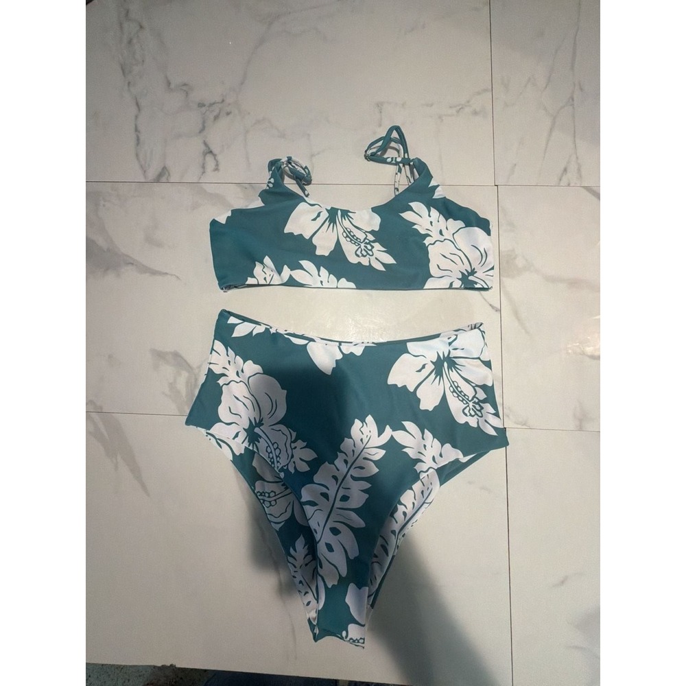SHEIN Floral Leaf Print High Waist Bikini Set